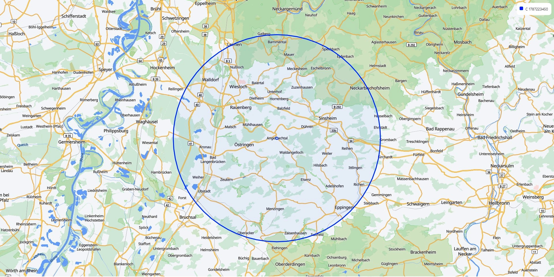 Karte des Einzugsgebiets: Angelbachtal und die umliegenden Orte